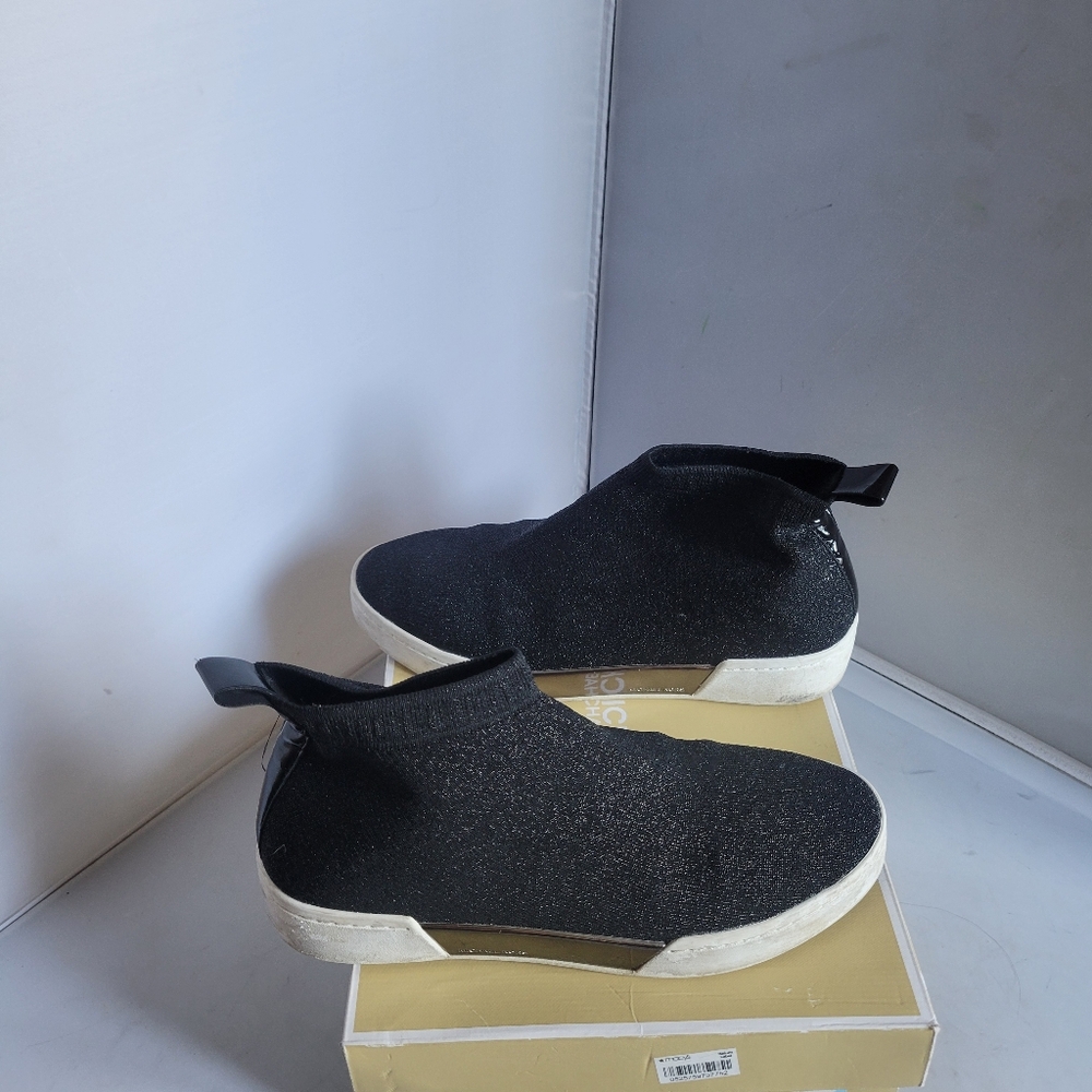 MICHAEL KORS Grover Metallic Stretch Sneaker Women's 7.5M Gunmetal Black Slip On
